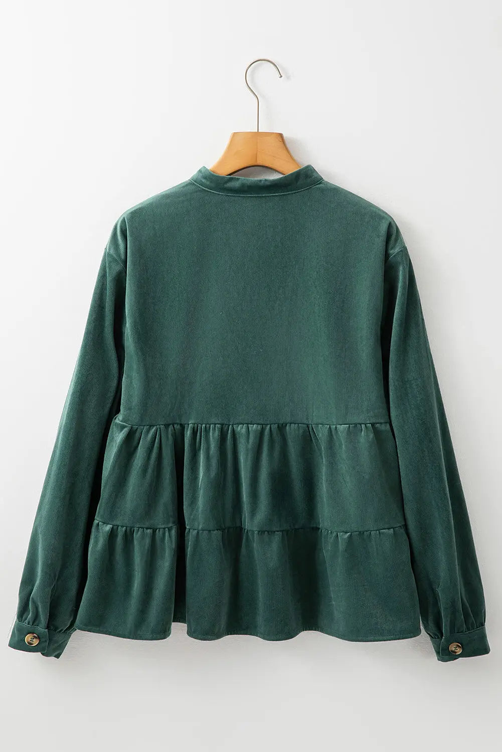 Skobeloff Corduroy Ruffle Tiered Buttoned O Neck Shirt Beagle Boutique Fashion Outlet