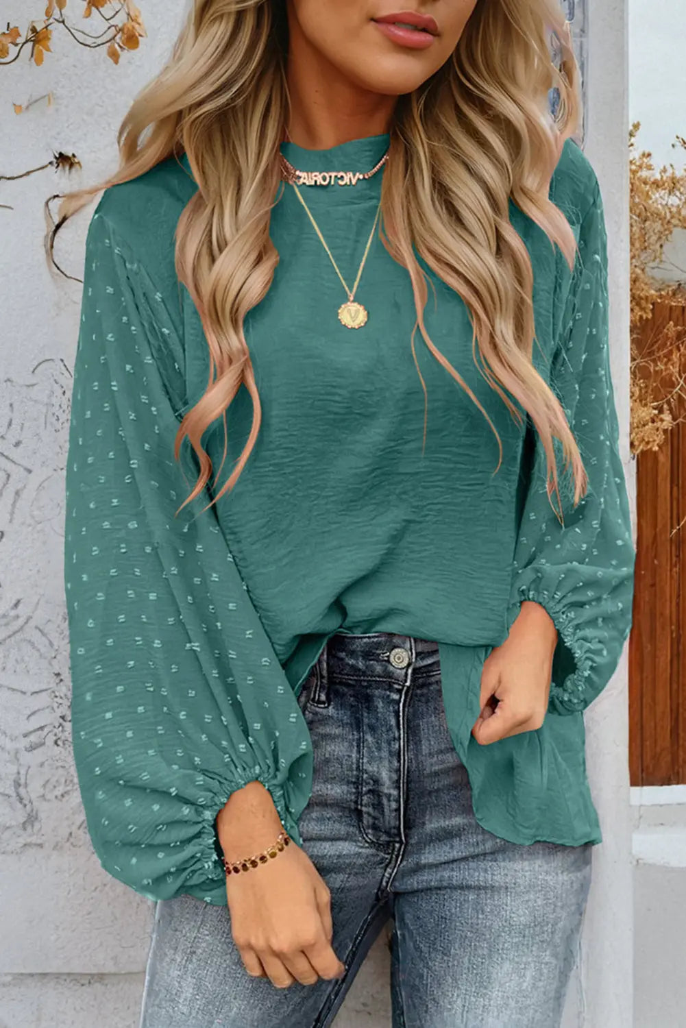 Balloon Sleeve Swiss Dot Blouse