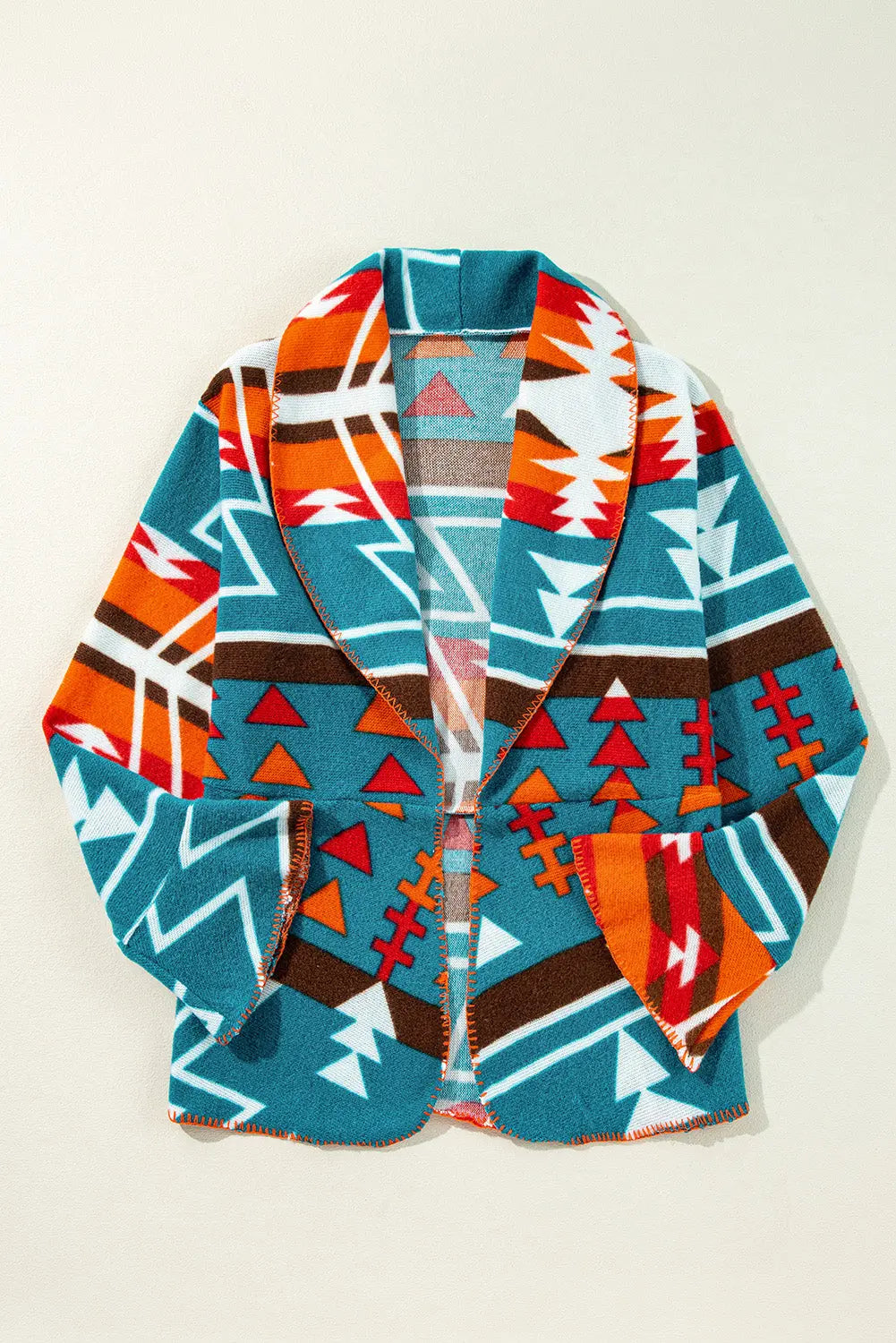 Sky Blue Aztec Printed Lapel Bell Sleeve Jacket - eAura