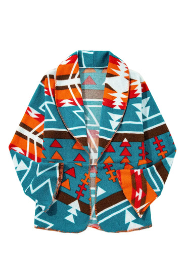 Shop Sky Blue Aztec Printed Lapel Bell Sleeve Jacket at eAura