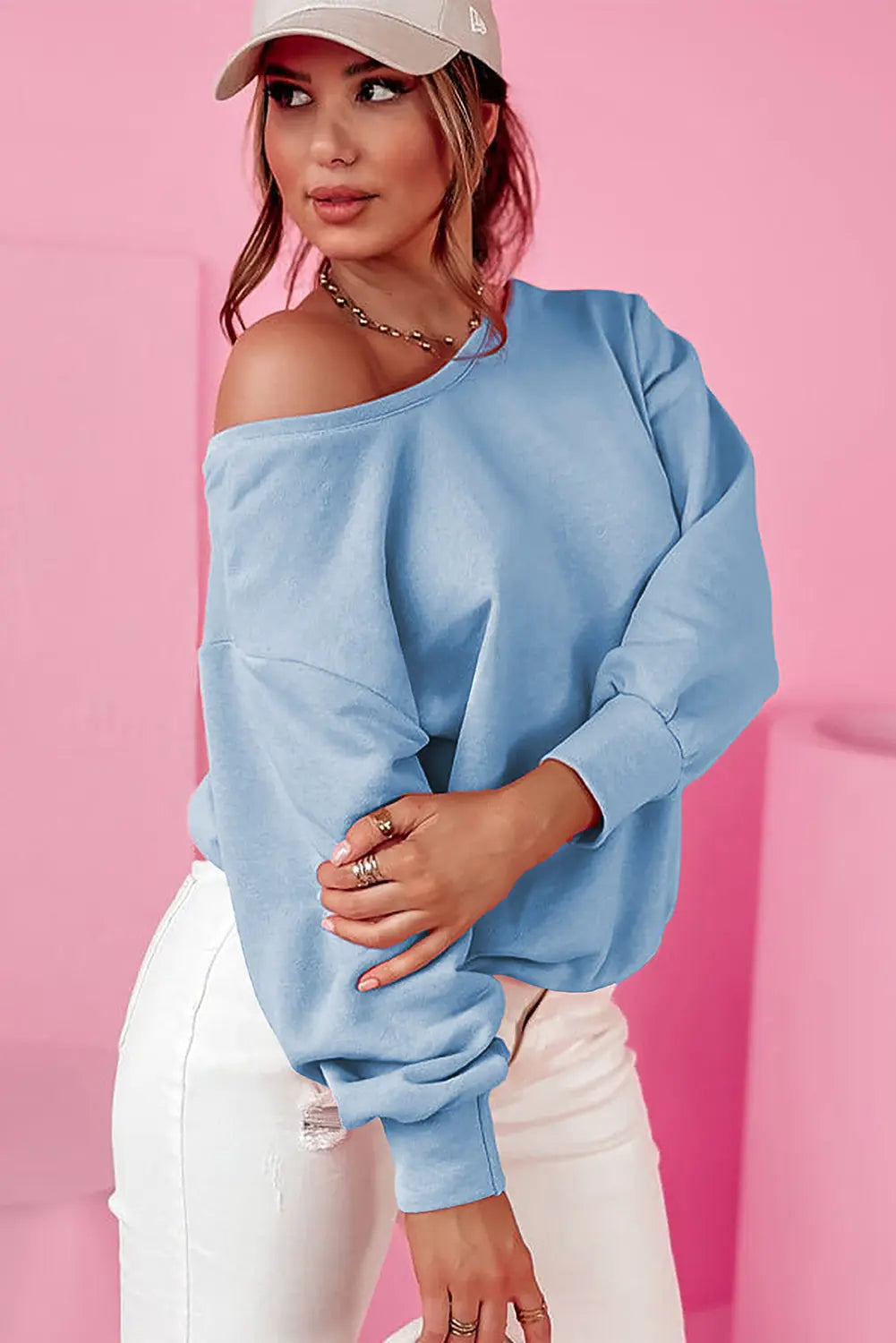 Sky Blue Bowknot Dewback Round Neck Sweatshirt Beagle Boutique Fashion Outlet