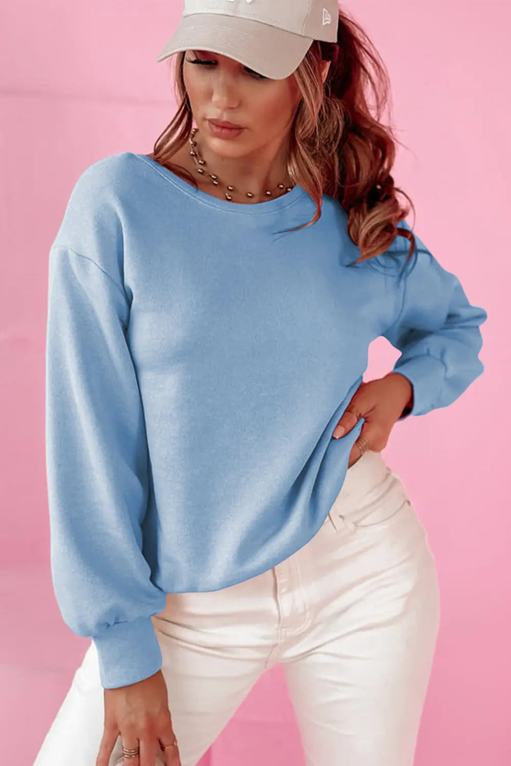Sky Blue Bowknot Dewback Round Neck Sweatshirt Beagle Boutique Fashion Outlet