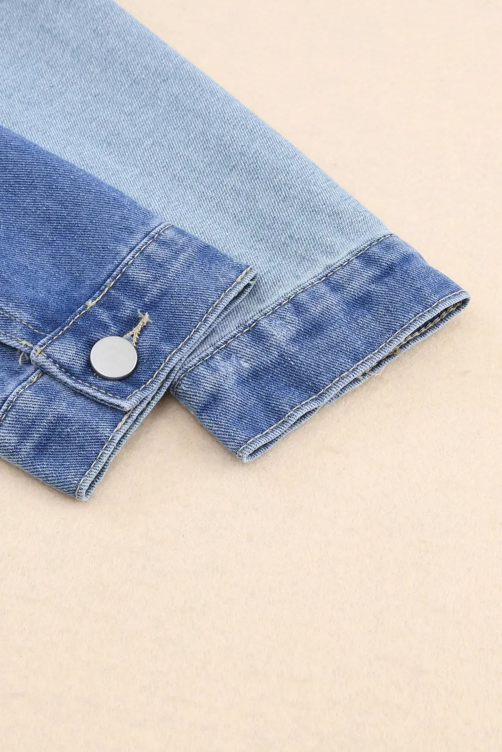 Sky Blue Colour Block Denim Patchwork Frayed Hem Jacket - eAura