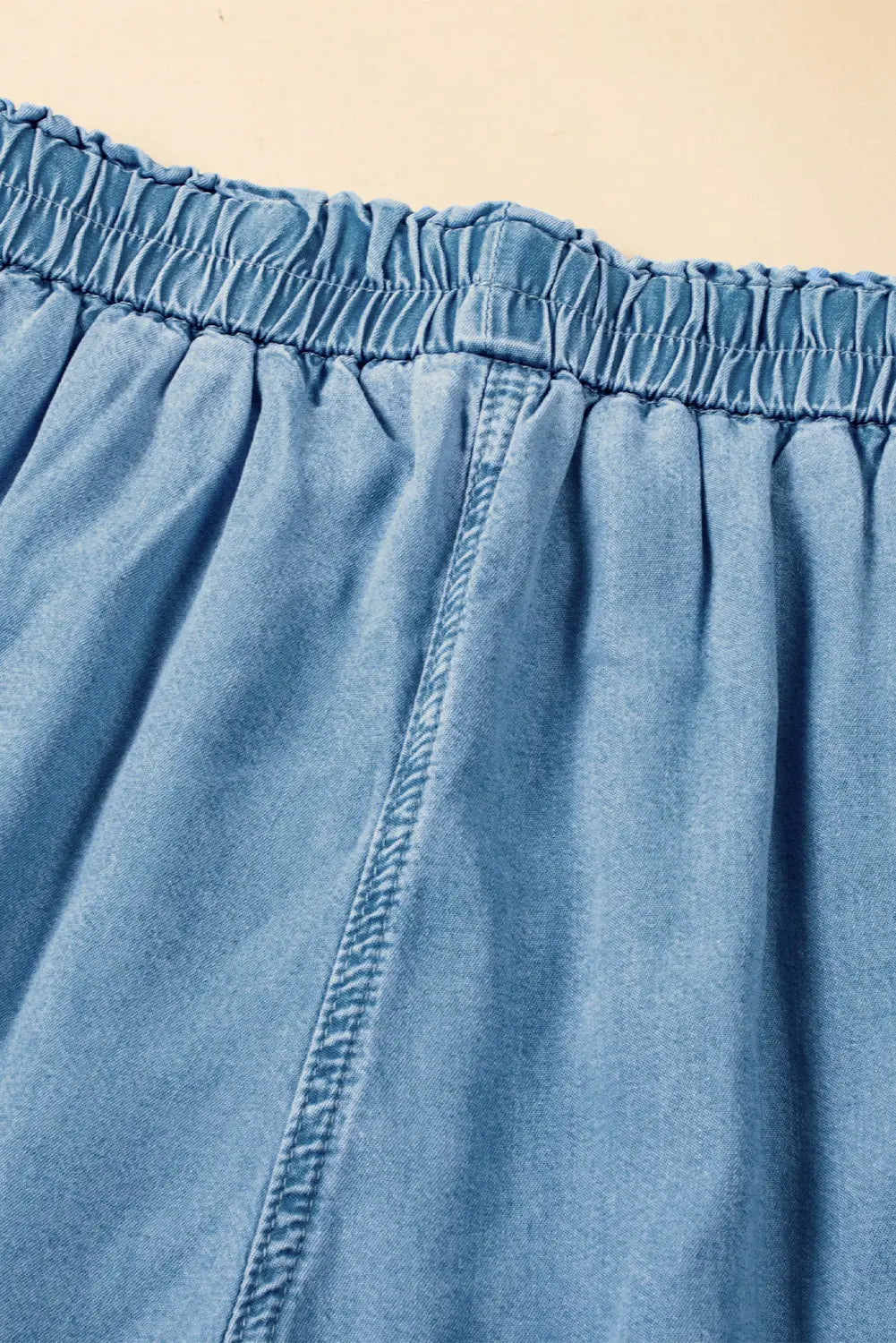 Sky Blue Drawstring High Waist Cargo Pocket Wide Leg Jeans eAura