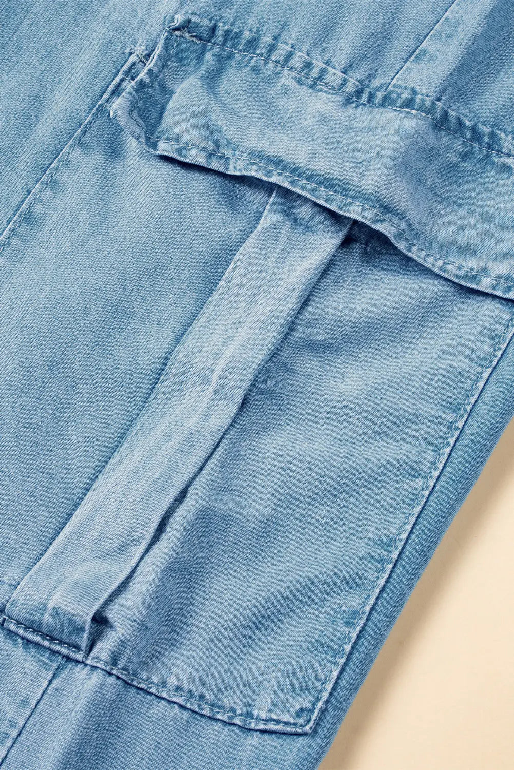 Sky Blue Drawstring High Waist Cargo Pocket Wide Leg Jeans eAura