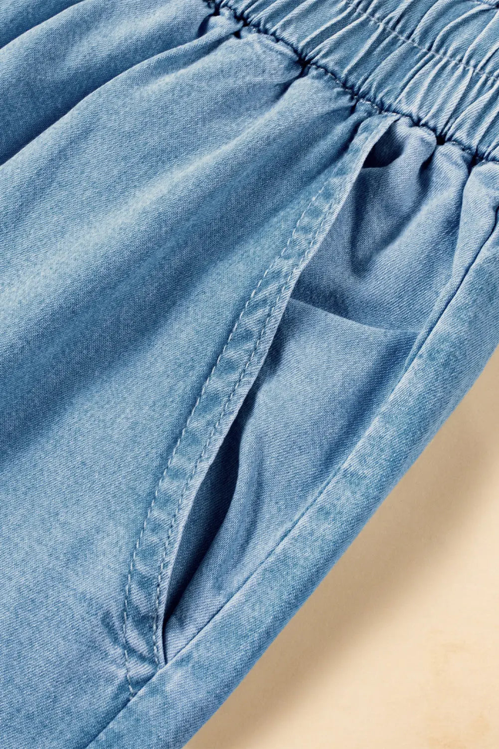 Sky Blue Drawstring High Waist Cargo Pocket Wide Leg Jeans eAura