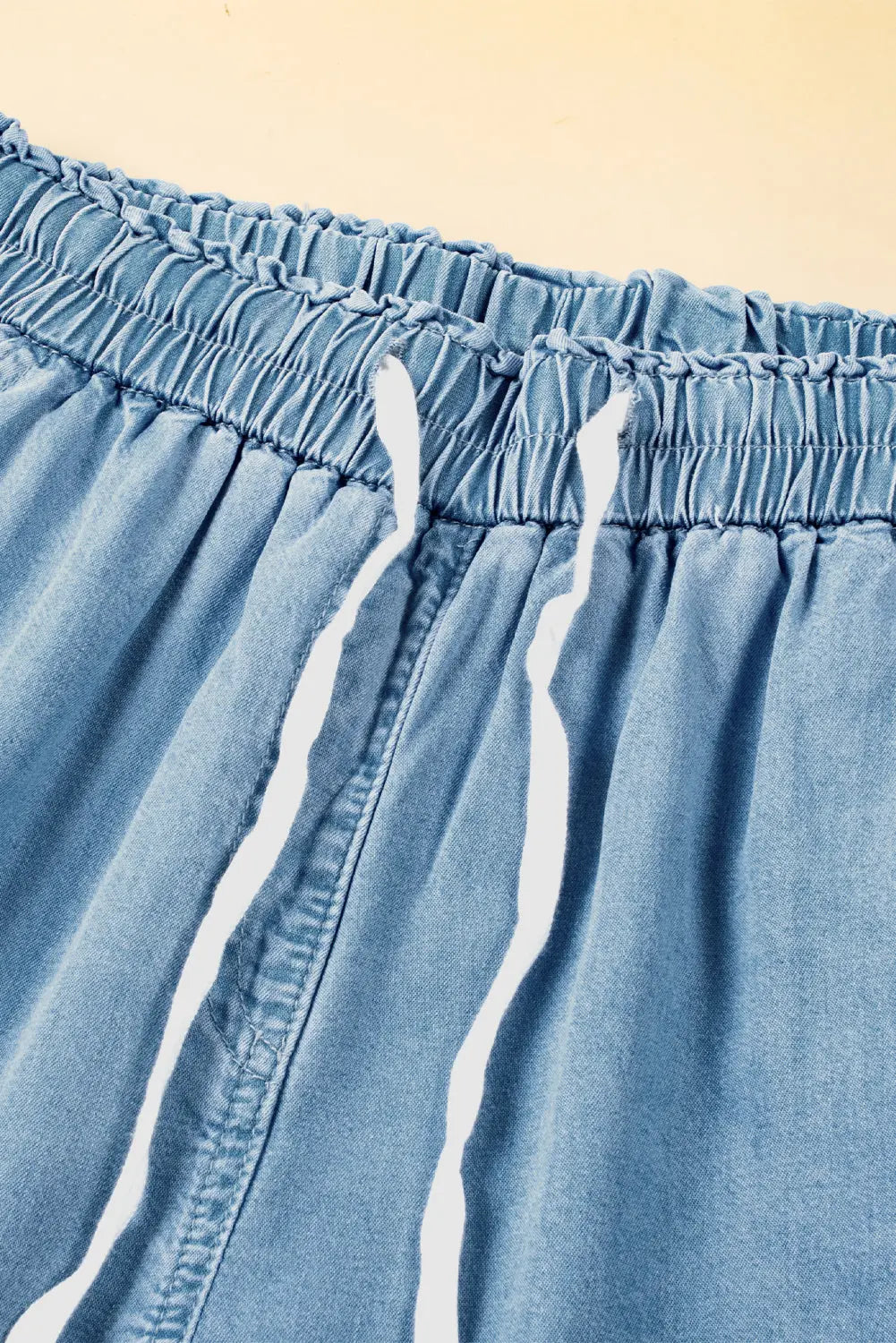 Sky Blue Drawstring High Waist Cargo Pocket Wide Leg Jeans eAura