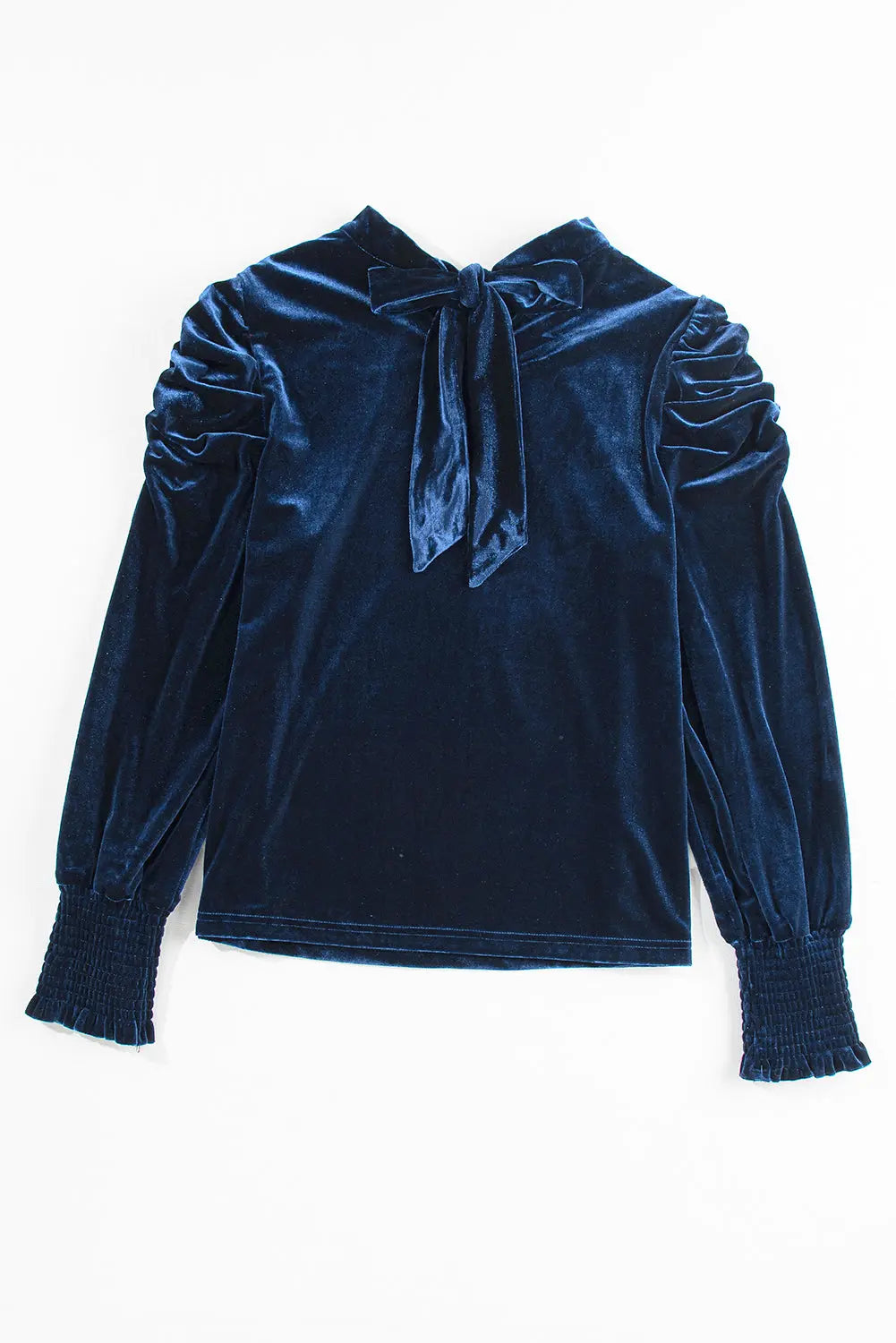 Sky Blue Fiery Mock Neck Puff Sleeve Velvet Blouse Beagle Boutique Fashion Outlet