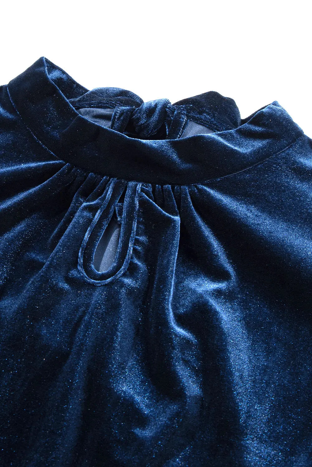 Sky Blue Fiery Mock Neck Puff Sleeve Velvet Blouse Beagle Boutique Fashion Outlet