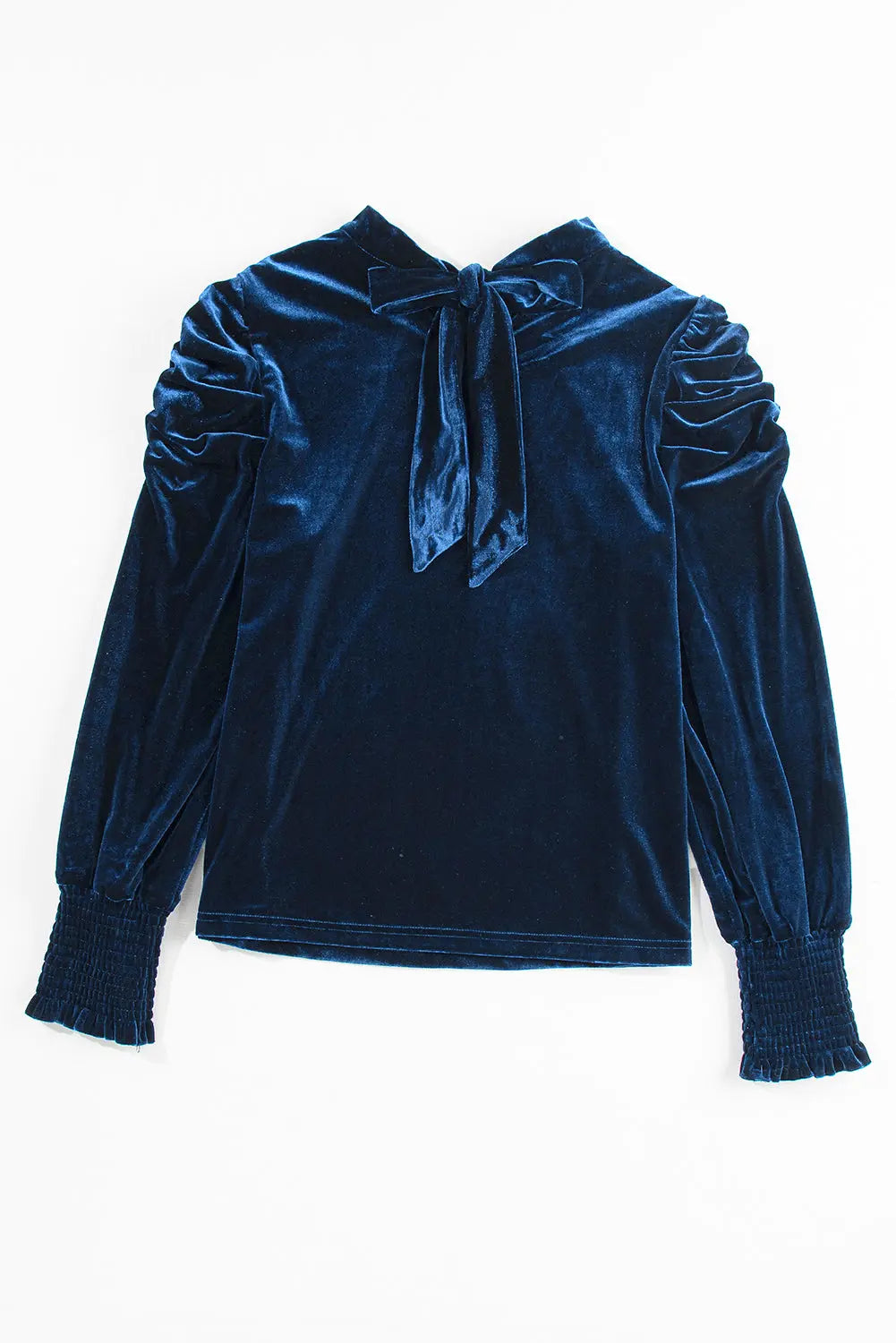 Sky Blue Fiery Mock Neck Puff Sleeve Velvet Blouse Beagle Boutique Fashion Outlet