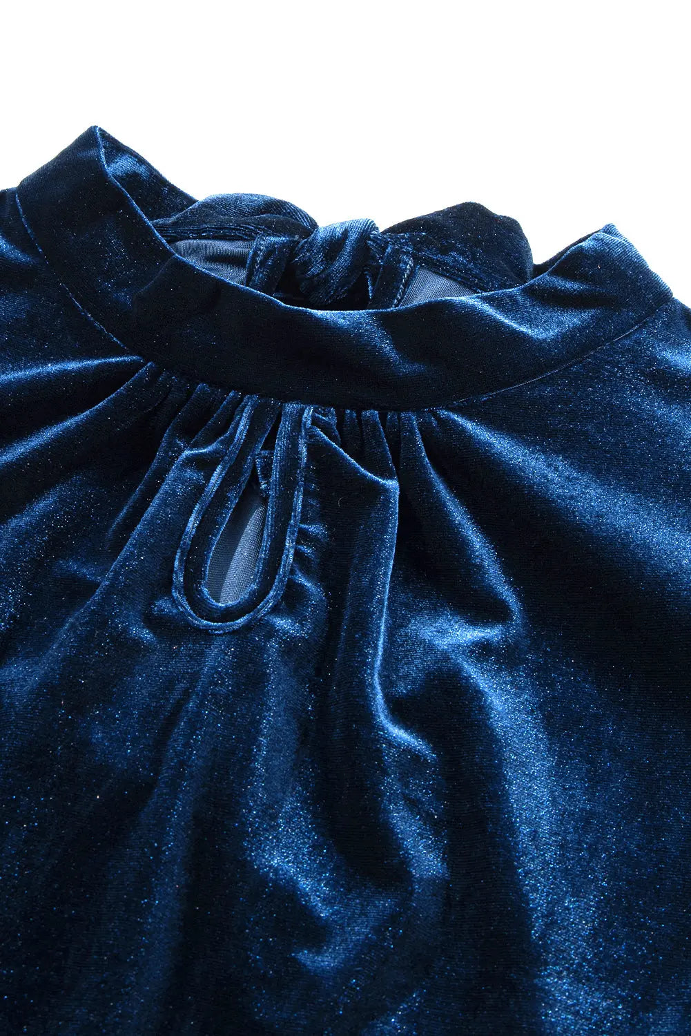 Sky Blue Fiery Mock Neck Puff Sleeve Velvet Blouse Beagle Boutique Fashion Outlet