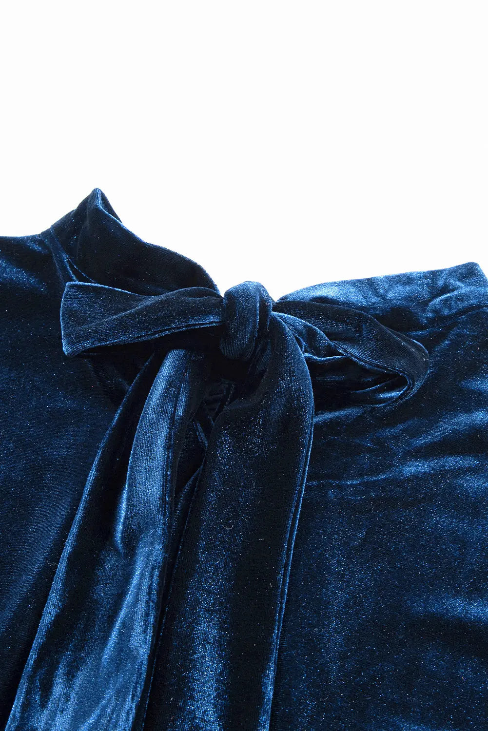 Sky Blue Fiery Mock Neck Puff Sleeve Velvet Blouse Beagle Boutique Fashion Outlet