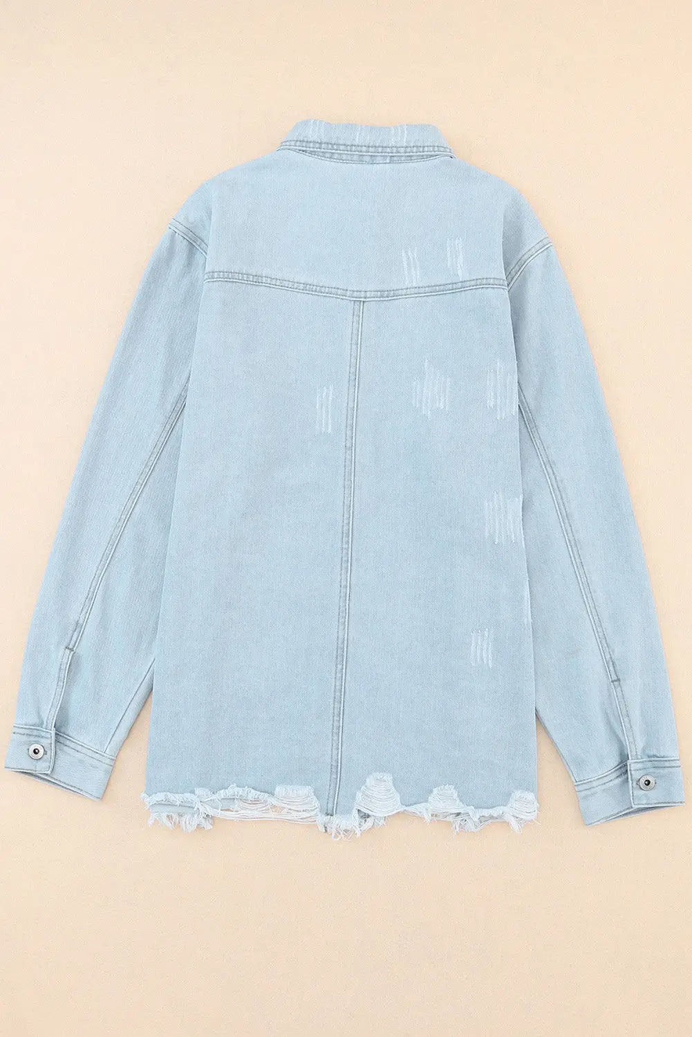 Sky Blue Flap Pocket Buttoned Raw Hem Denim Jacket - eAura
