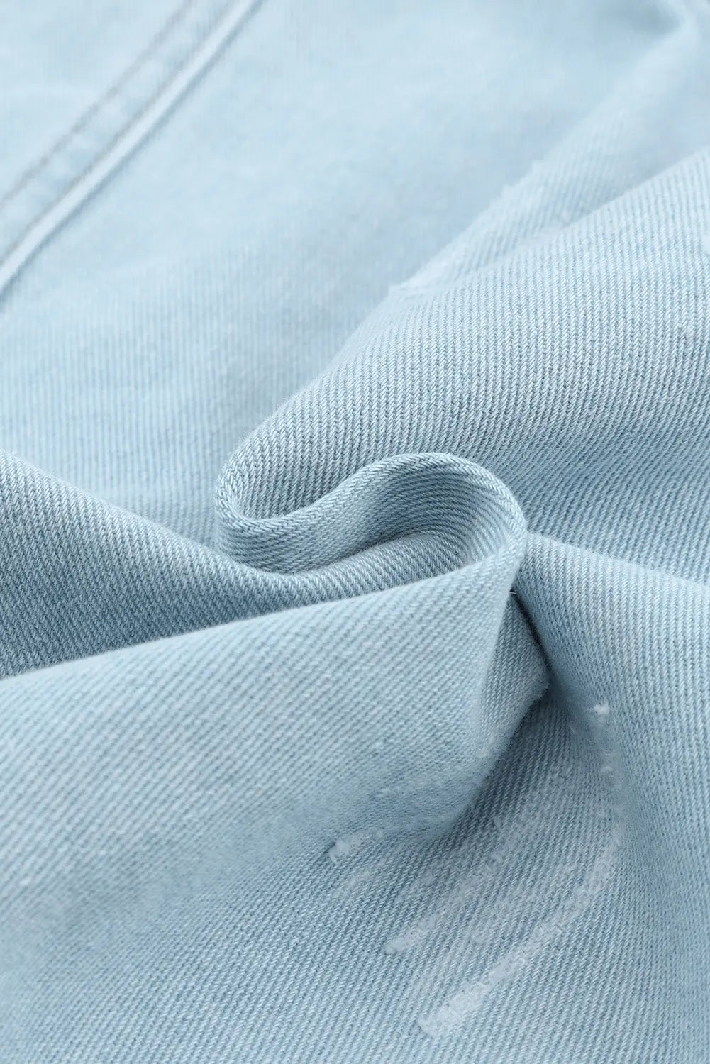 Sky Blue Flap Pocket Buttoned Raw Hem Denim Jacket - eAura