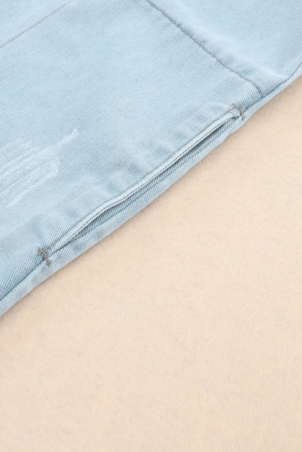Sky Blue Flap Pocket Buttoned Raw Hem Denim Jacket - eAura
