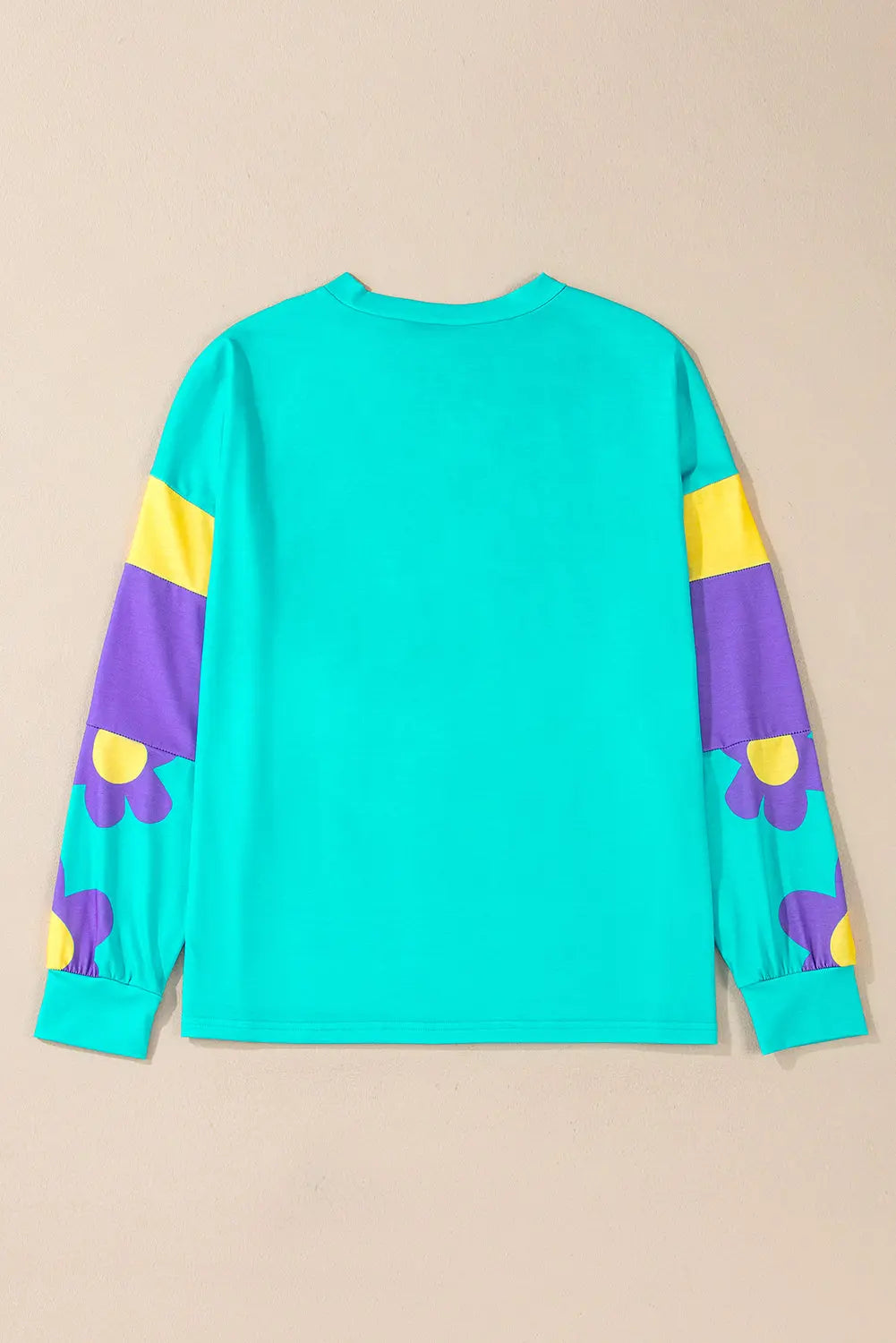 Sky Blue Floral Colour Block Long Sleeve Loose Top eAura