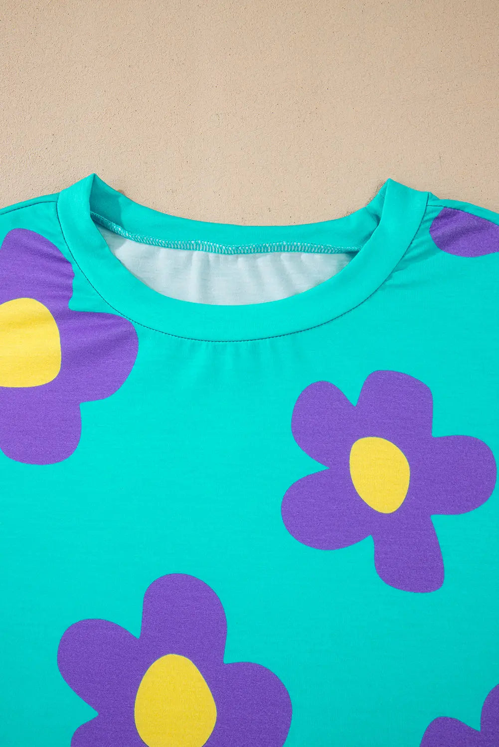 Sky Blue Floral Colour Block Long Sleeve Loose Top eAura
