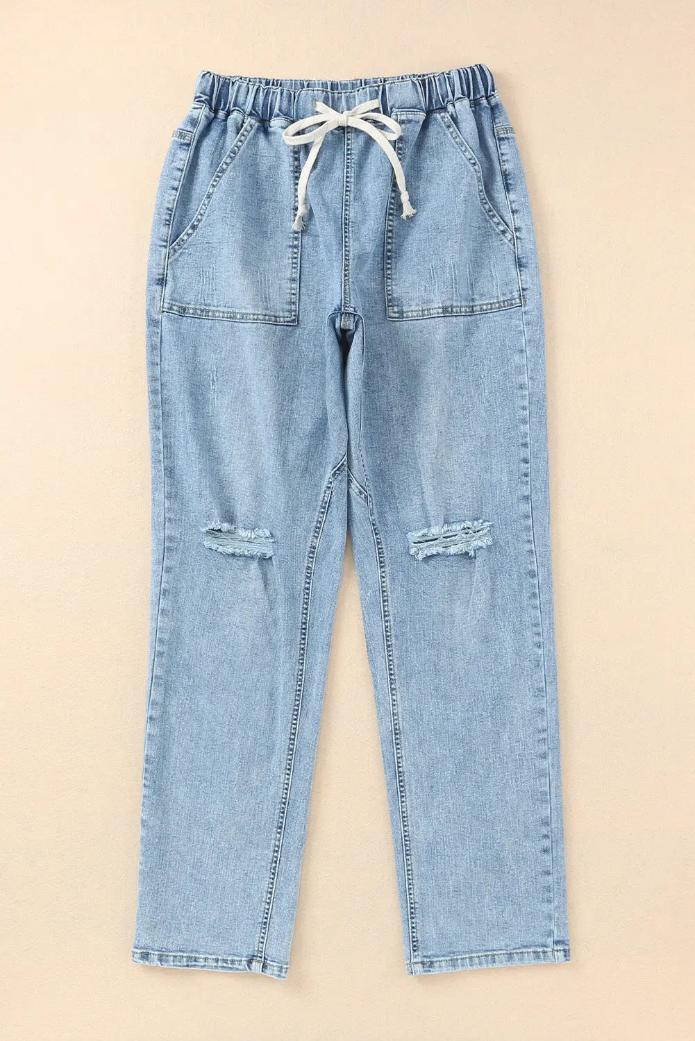 Sky Blue Gather Round Distressed Pocketed Denim Jogger eAura