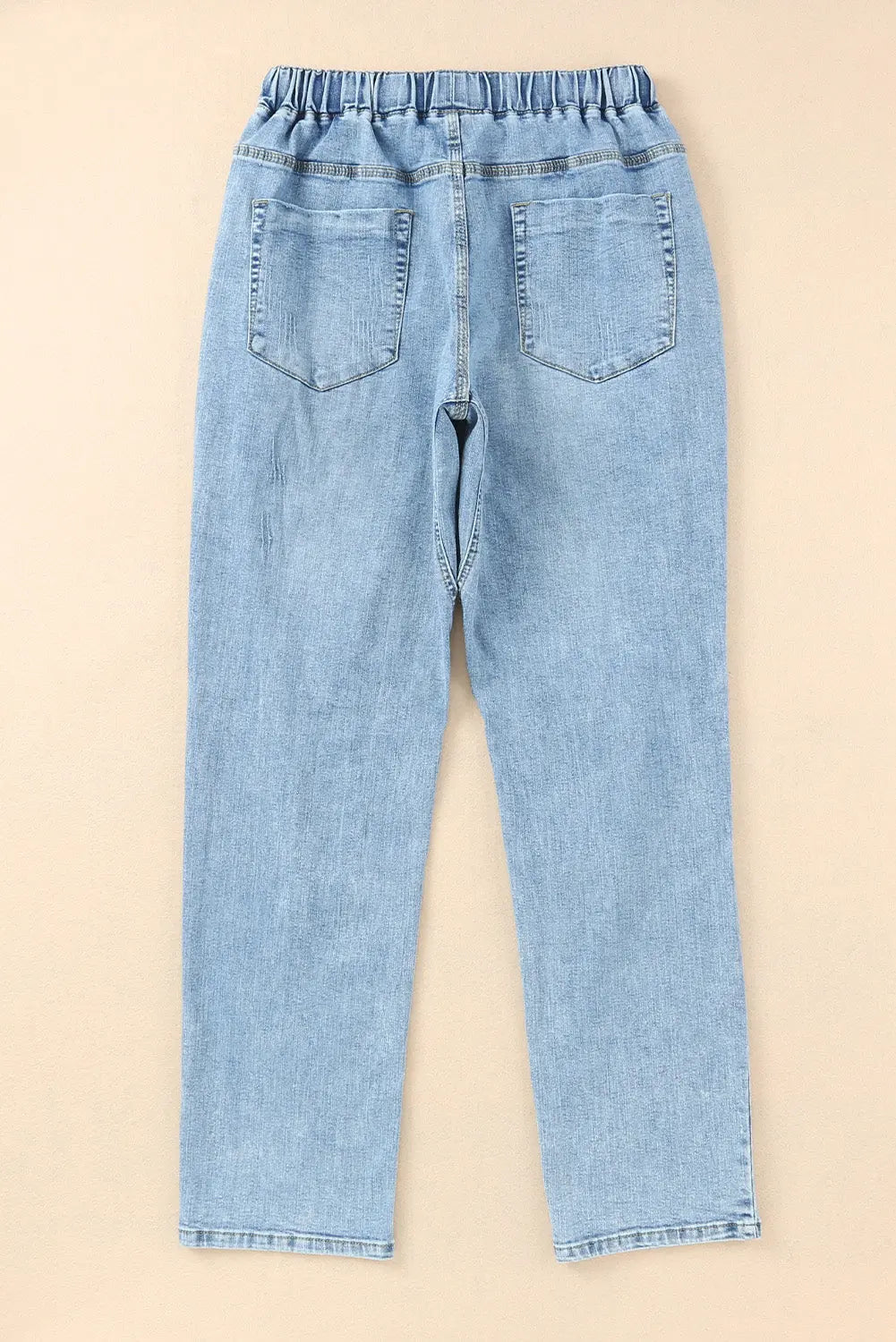 Sky Blue Gather Round Distressed Pocketed Denim Jogger eAura