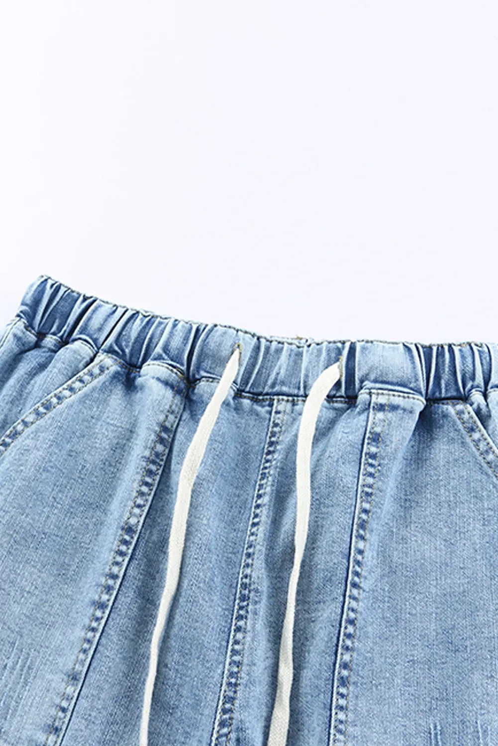 Sky Blue Gather Round Distressed Pocketed Denim Jogger eAura
