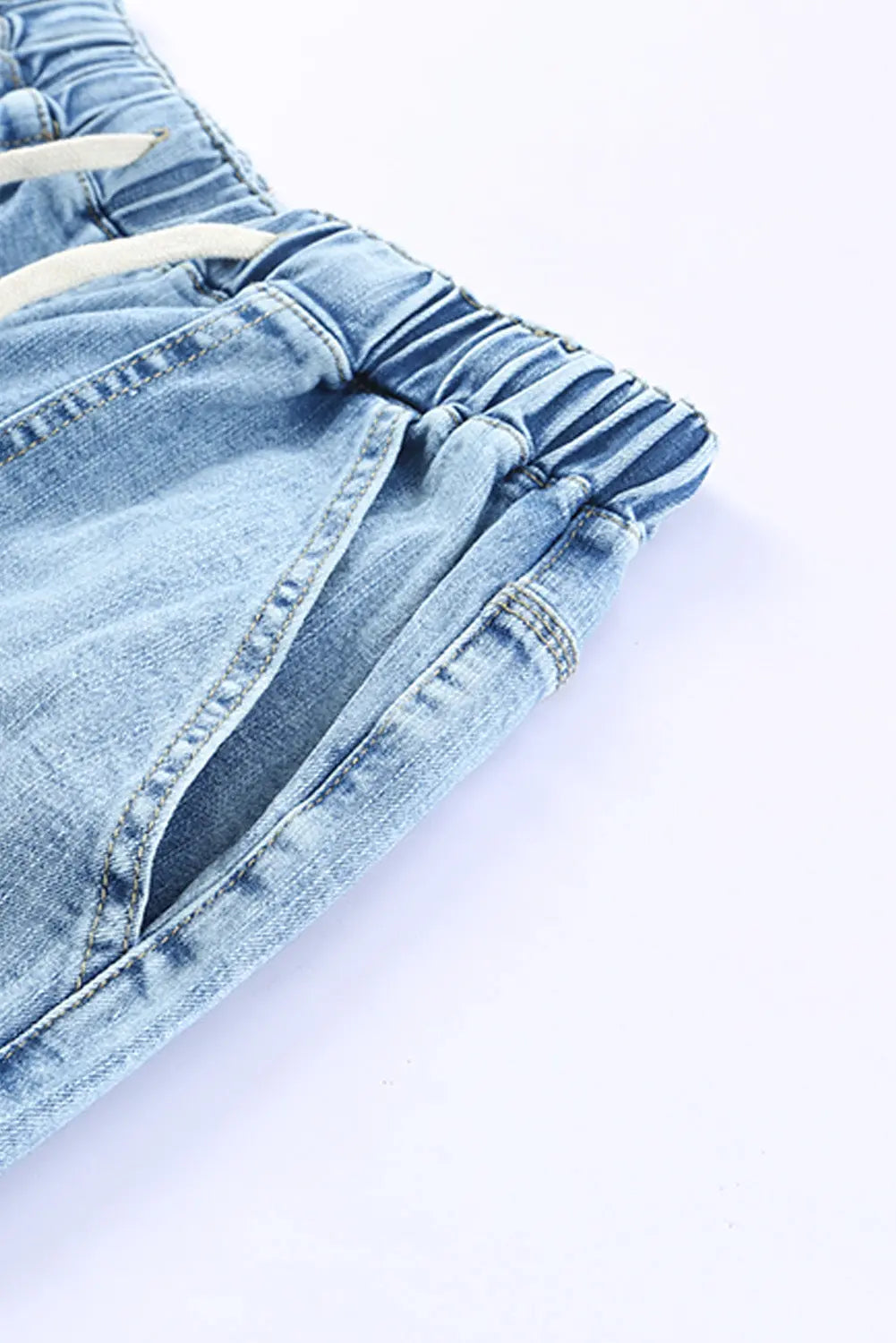 Sky Blue Gather Round Distressed Pocketed Denim Jogger eAura