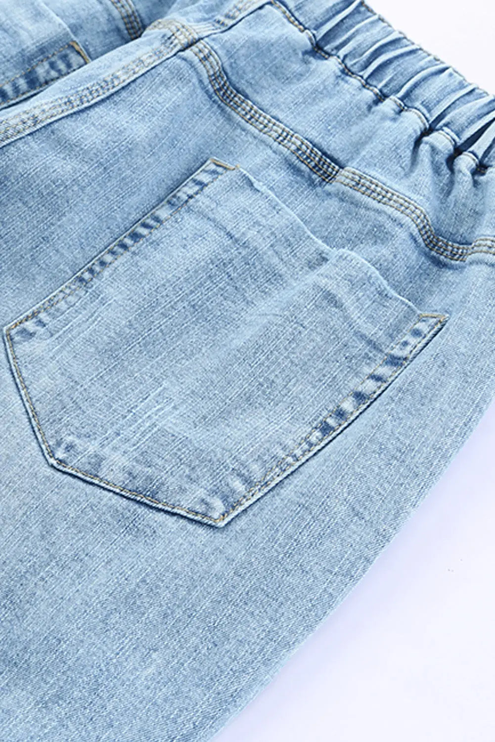 Sky Blue Gather Round Distressed Pocketed Denim Jogger eAura