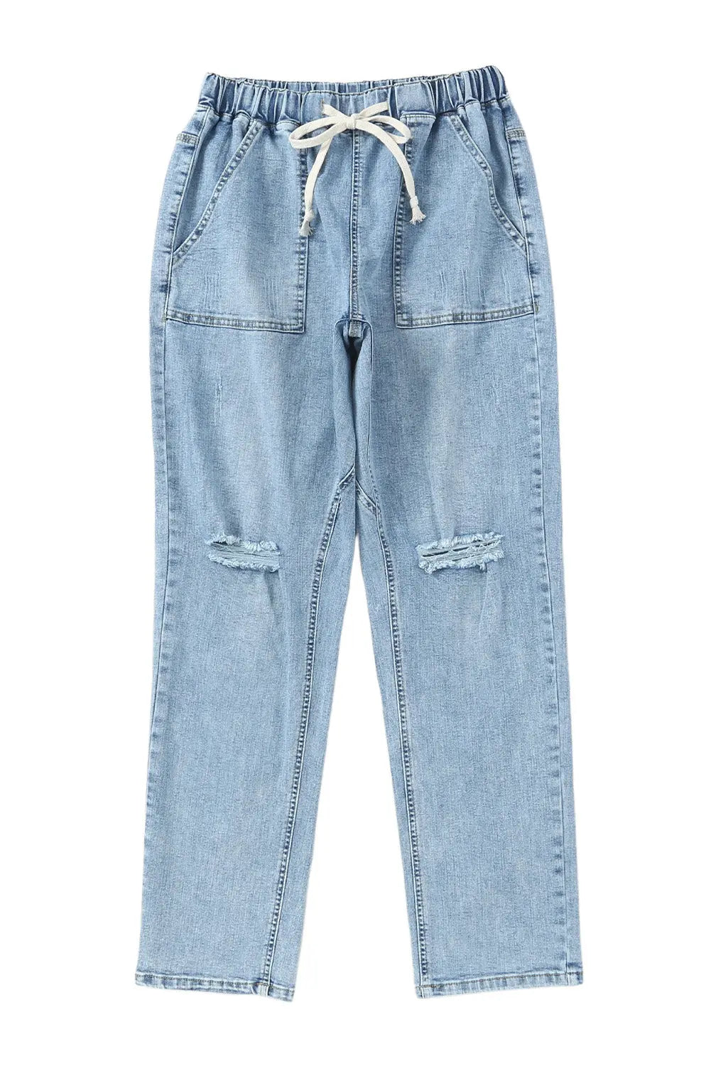 Sky Blue Gather Round Distressed Pocketed Denim Jogger eAura