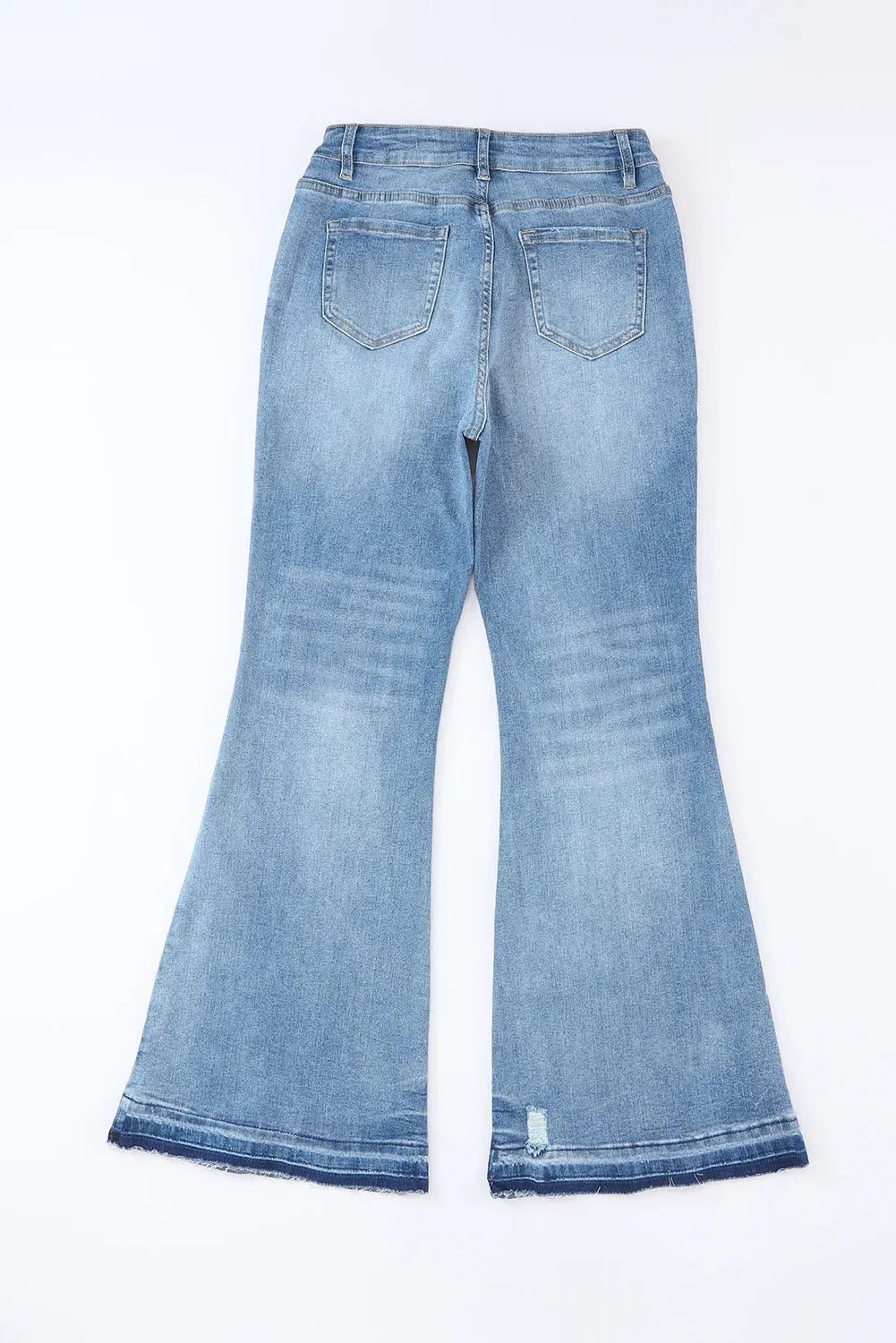 Sky Blue High Waist Buttoned Distressed Flared Jeans eAura