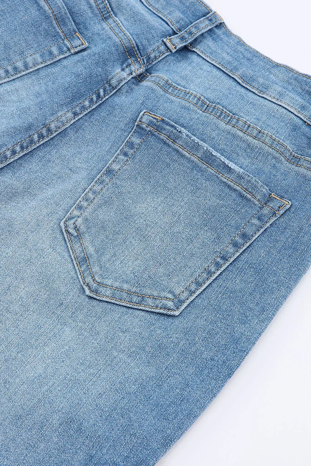 Sky Blue High Waist Buttoned Distressed Flared Jeans eAura