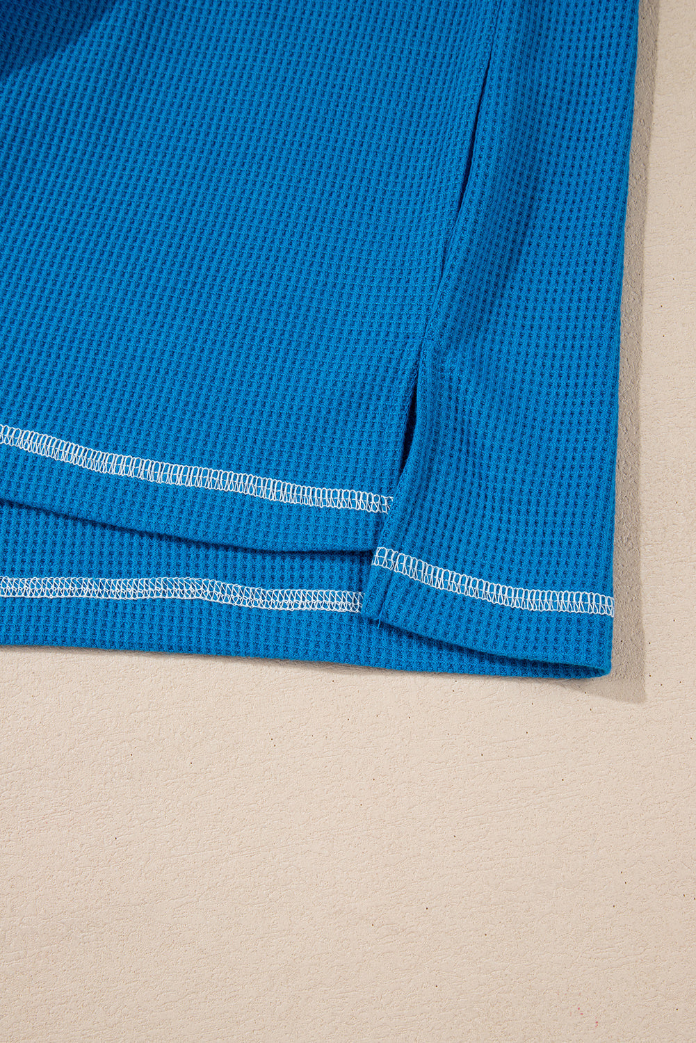 Sky Blue Lace Floral Patchwork Sleeve Stitching V Neck Rib Knit Blouse - eAura