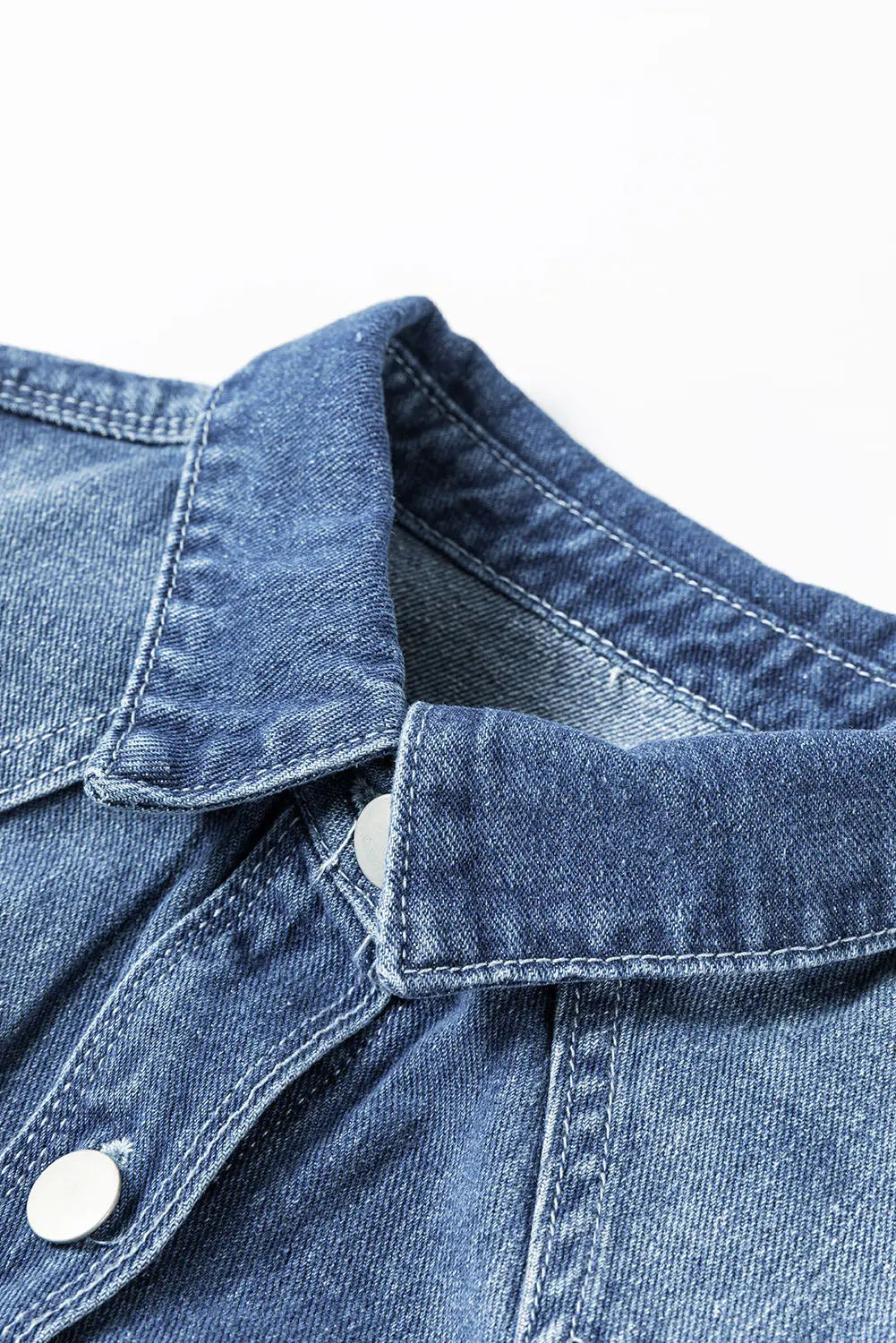 Sky Blue Light Wash Distressed Frayed Long Denim Jacket - eAura