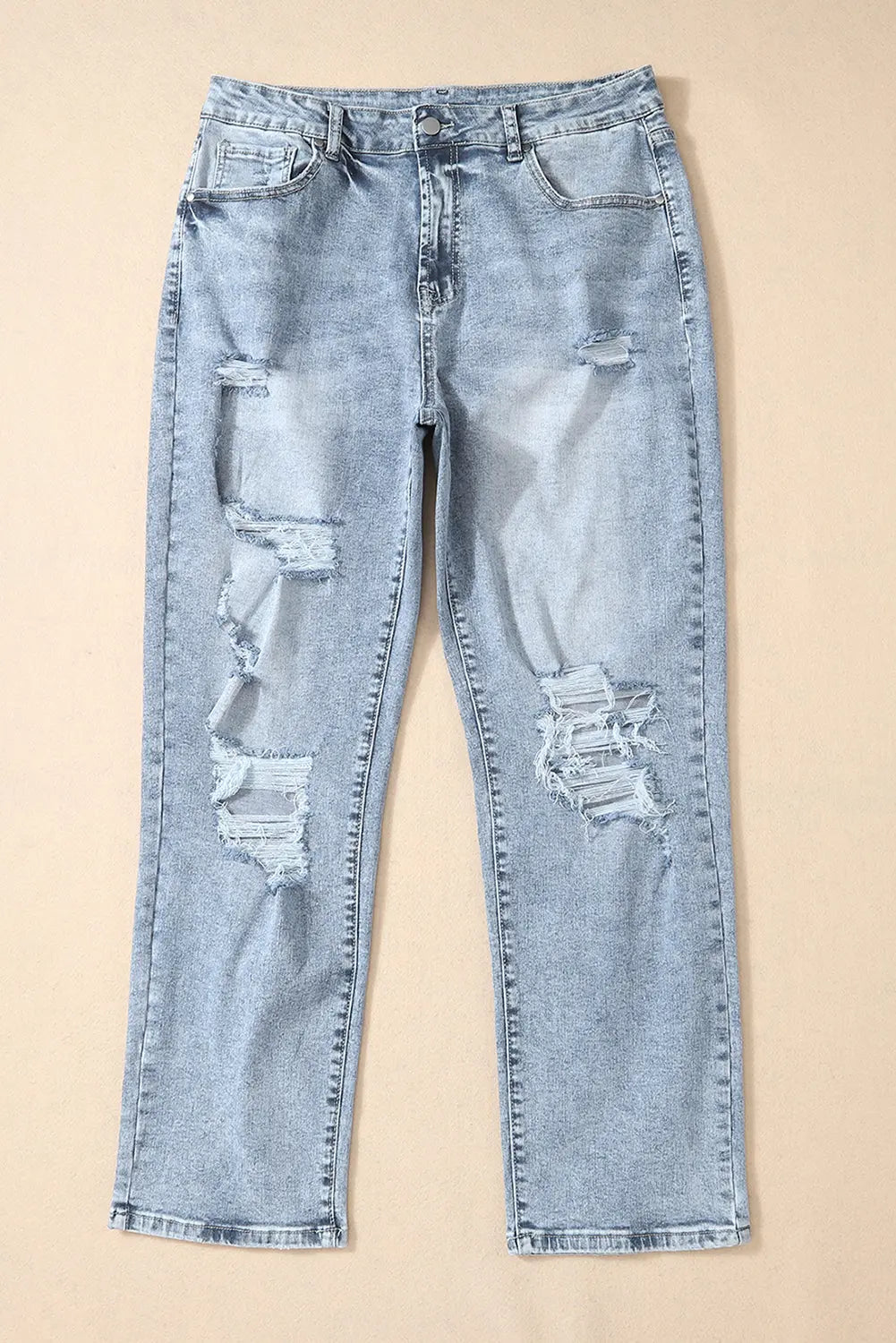 Sky Blue Light Wash Frayed Slim Fit High Waist Jeans eAura