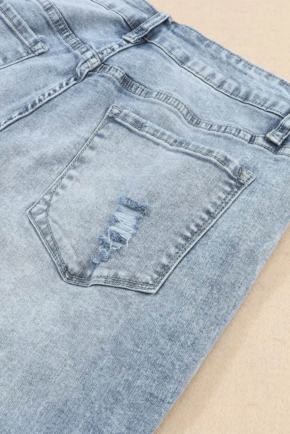 Sky Blue Light Wash Frayed Slim Fit High Waist Jeans eAura