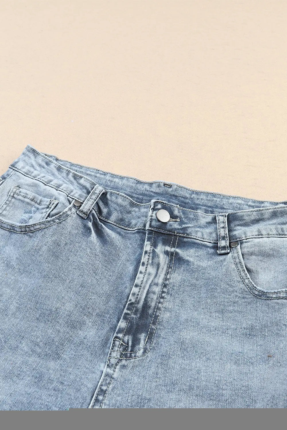 Sky Blue Light Wash Frayed Slim Fit High Waist Jeans eAura