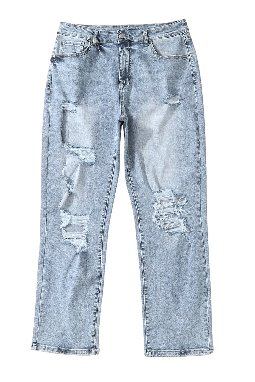 Sky Blue Light Wash Frayed Slim Fit High Waist Jeans eAura