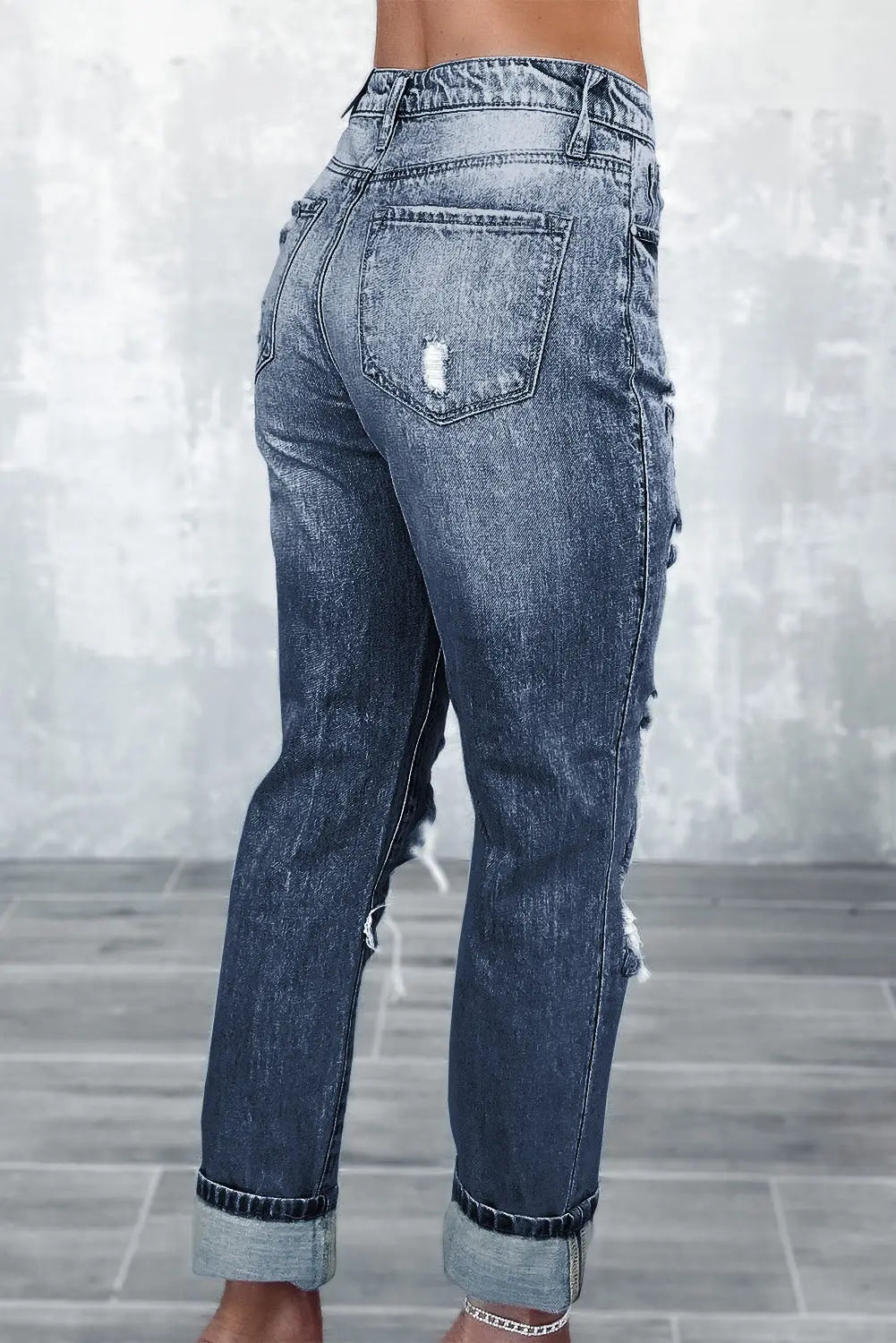 Sky Blue Light Wash Frayed Slim Fit High Waist Jeans eAura