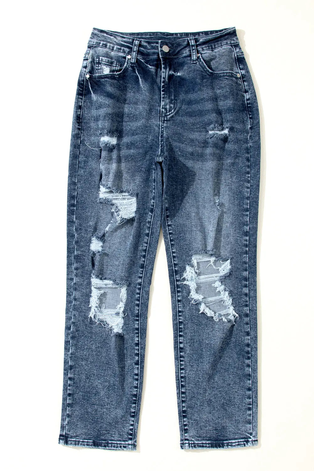 Sky Blue Light Wash Frayed Slim Fit High Waist Jeans eAura