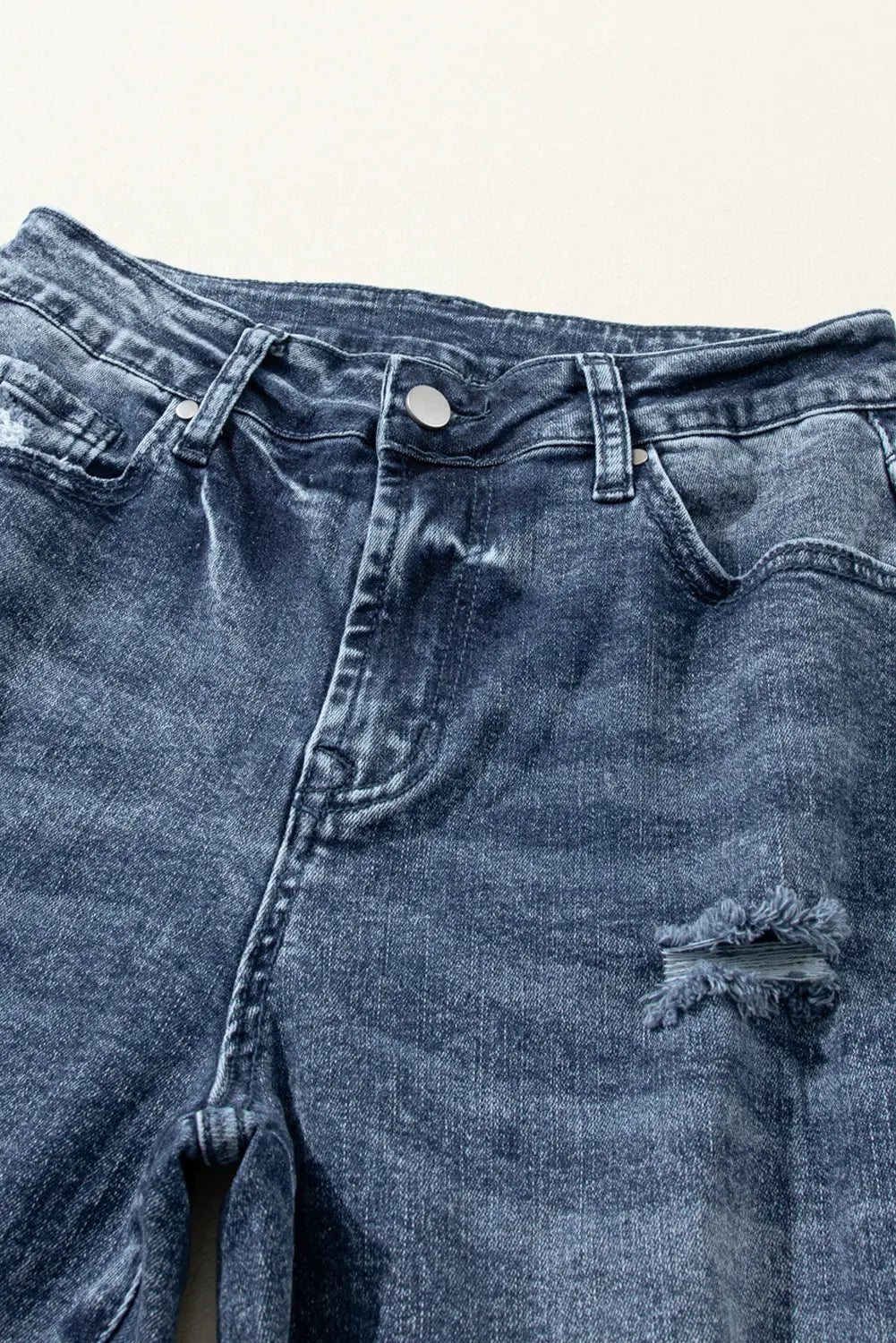 Sky Blue Light Wash Frayed Slim Fit High Waist Jeans eAura