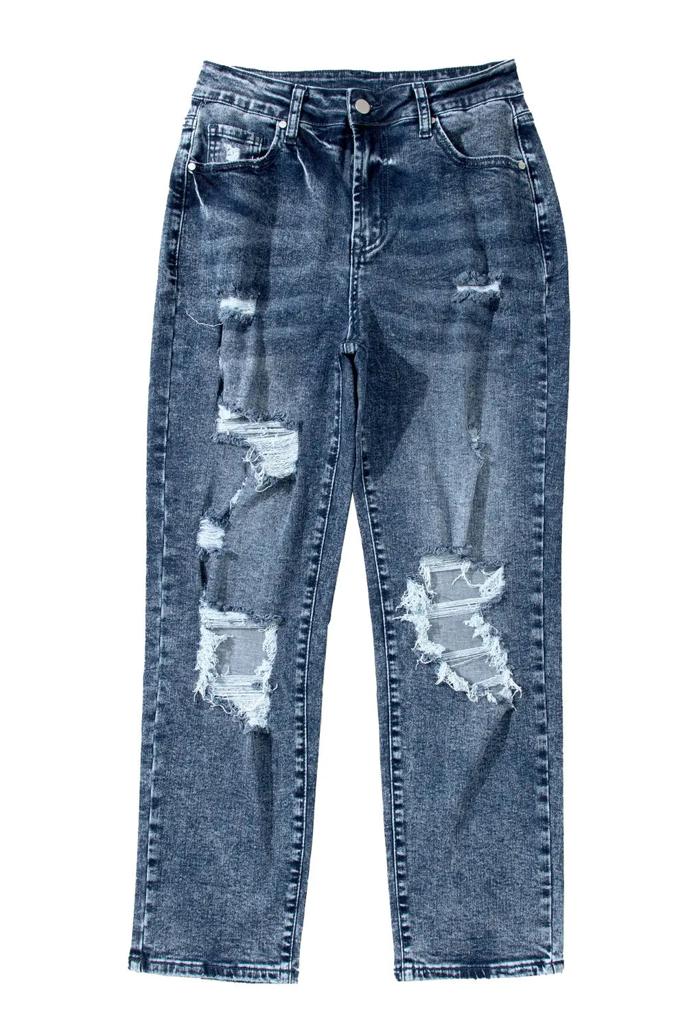 Sky Blue Light Wash Frayed Slim Fit High Waist Jeans eAura