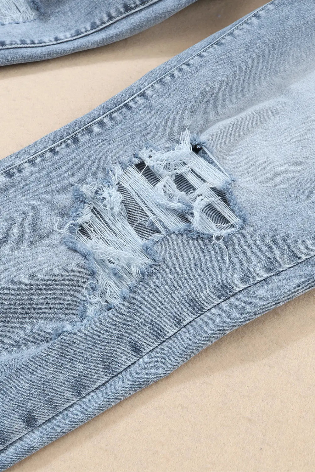 Sky Blue Light Wash Frayed Slim Fit High Waist Jeans eAura