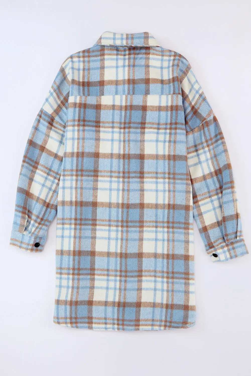 Sky Blue Plaid Flap Pocket Long Sleeve Shacket eAura