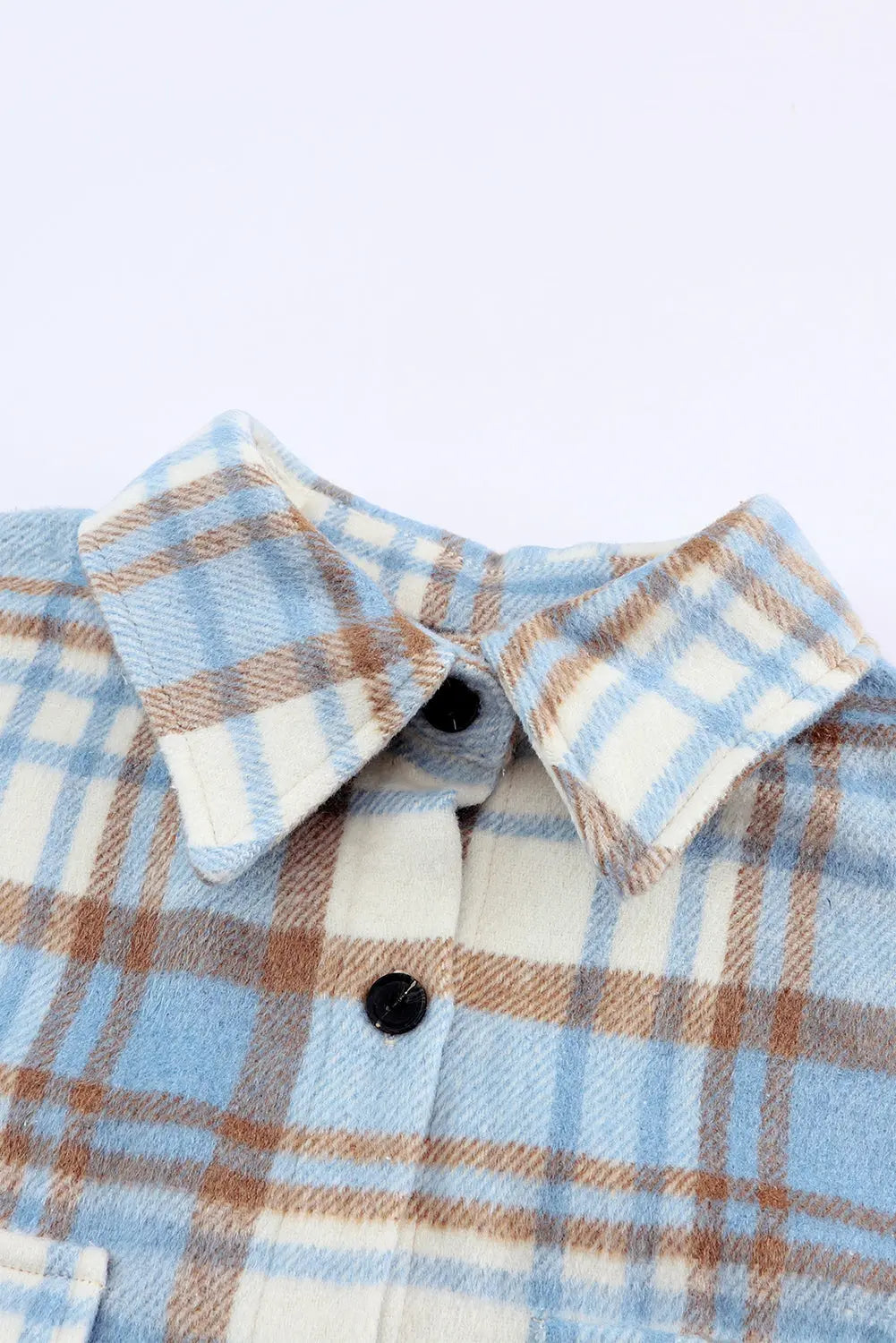 Sky Blue Plaid Flap Pocket Long Sleeve Shacket eAura