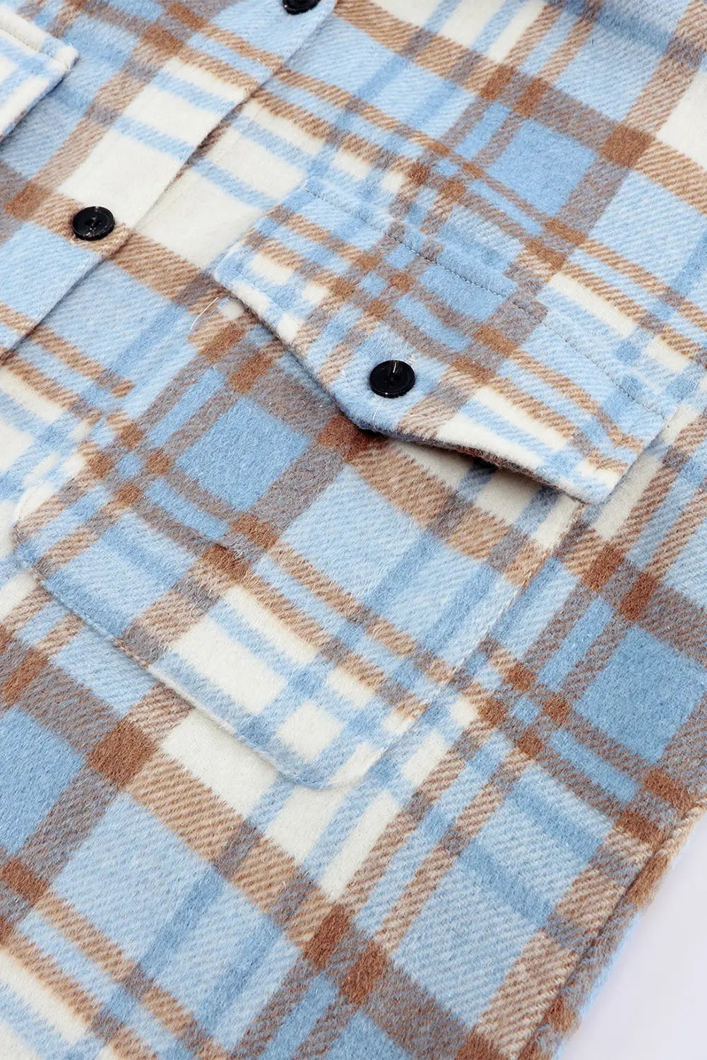 Sky Blue Plaid Flap Pocket Long Sleeve Shacket eAura