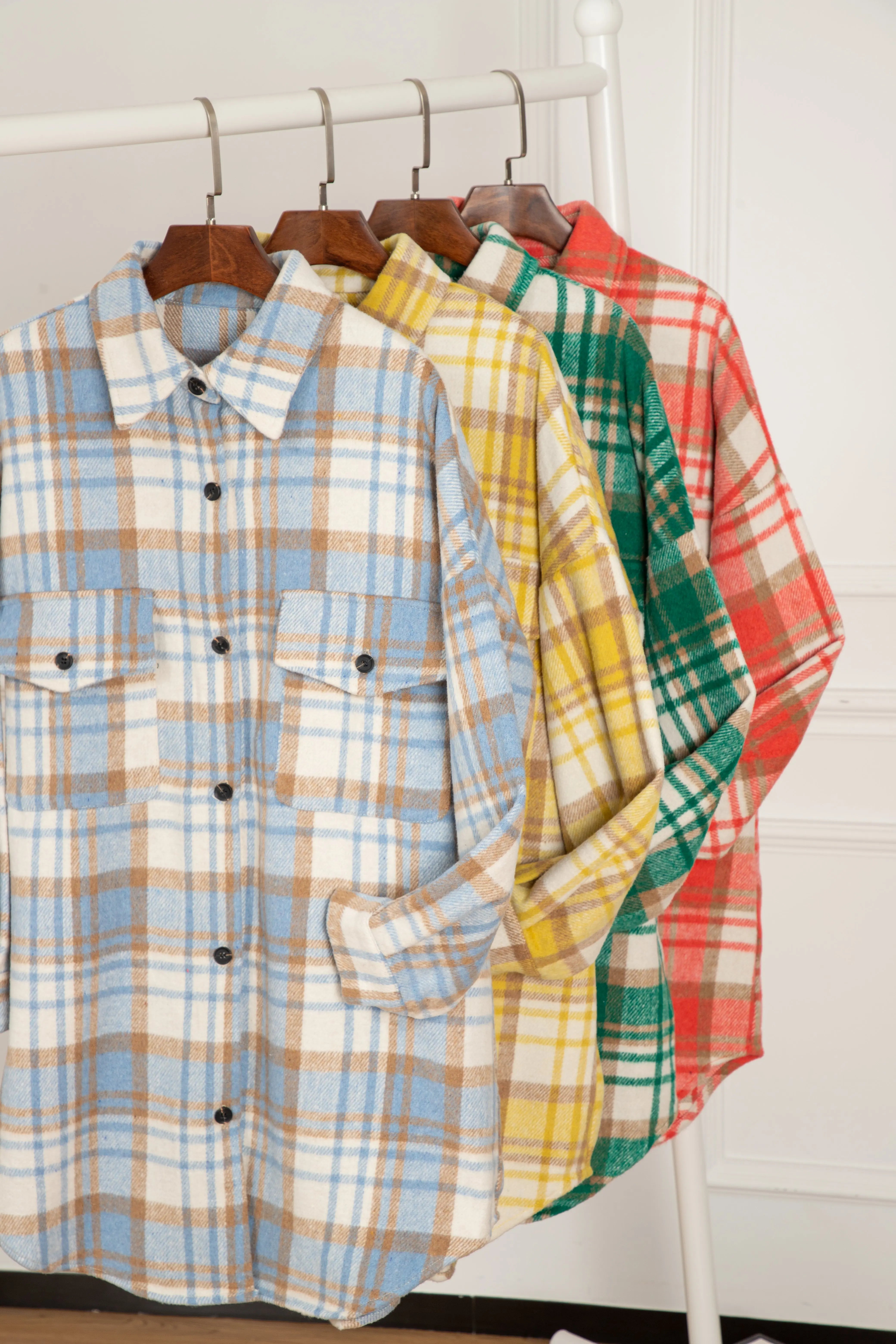 Sky Blue Plaid Flap Pocket Long Sleeve Shacket eAura