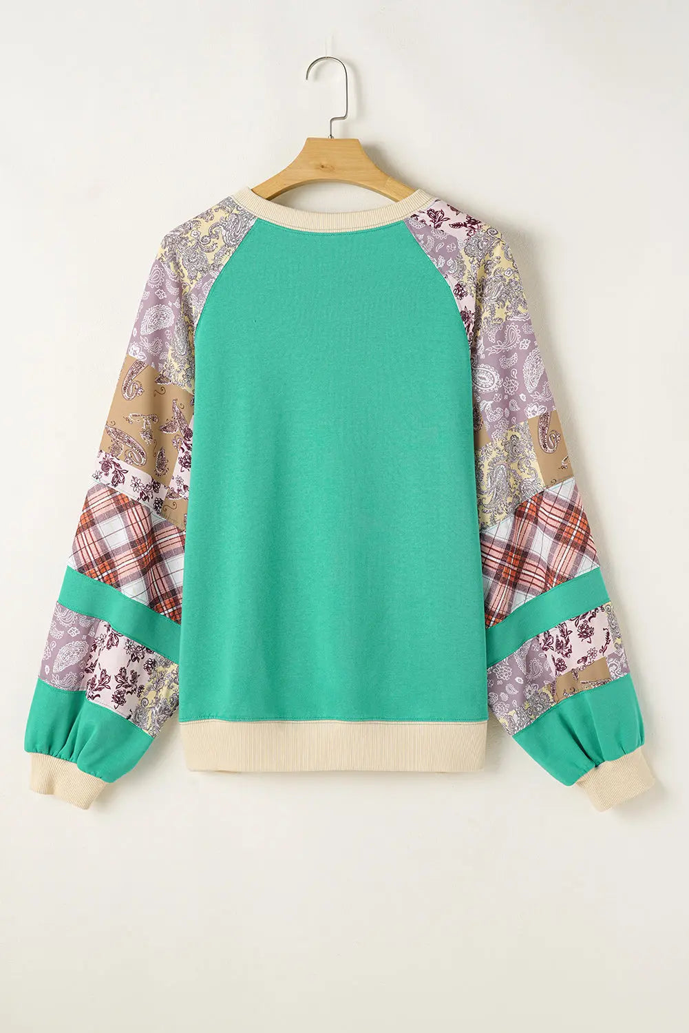 Sky Blue Plus Size Plaid Floral Patchwork Raglan Sleeve Sweatshirt Beagle Boutique Fashion Outlet