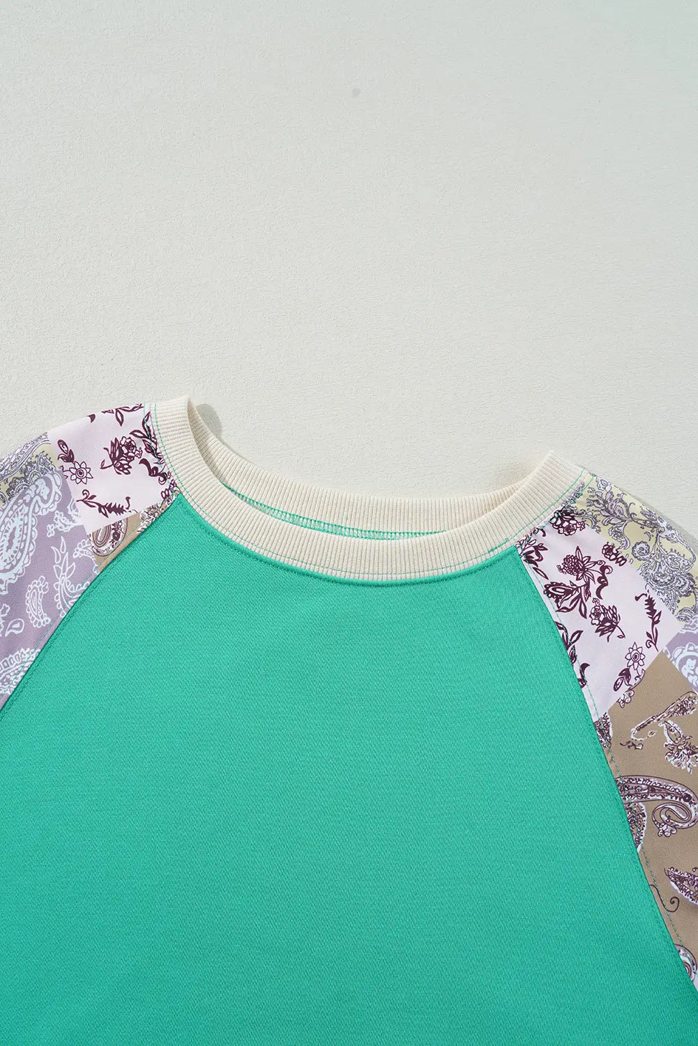 Sky Blue Plus Size Plaid Floral Patchwork Raglan Sleeve Sweatshirt Beagle Boutique Fashion Outlet