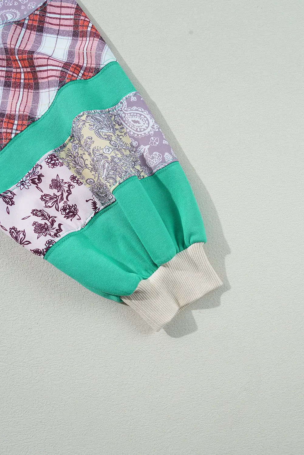 Sky Blue Plus Size Plaid Floral Patchwork Raglan Sleeve Sweatshirt Beagle Boutique Fashion Outlet