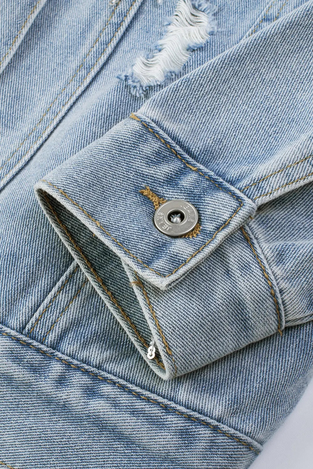 Sky Blue Sequin Embellished Fringe Distressed Denim Jacket - eAura