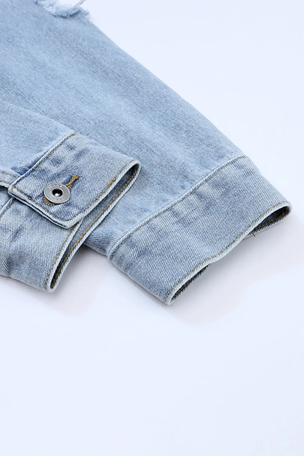 Sky Blue Sequin Embellished Fringe Distressed Denim Jacket - eAura