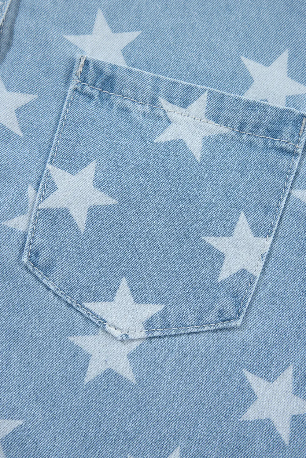 Sky Blue Star Print Light Wash Raw Hem Denim Jacket - eAura